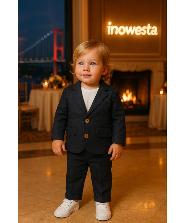 Erkek Bebek&Çocuk %100 PAMUK-Keten Salaş Ceket T-shirt Pantolon Üçlü Spor Takım Elbise 3’Parça