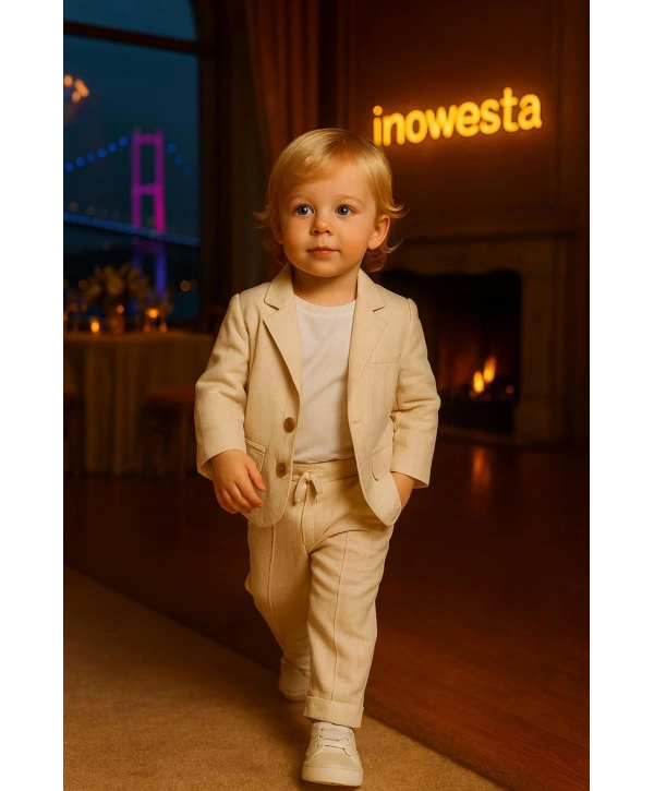 Erkek Bebek&Çocuk %100 PAMUK-Keten Salaş Ceket T-shirt Pantolon Üçlü Spor Takım Elbise 3’Parça