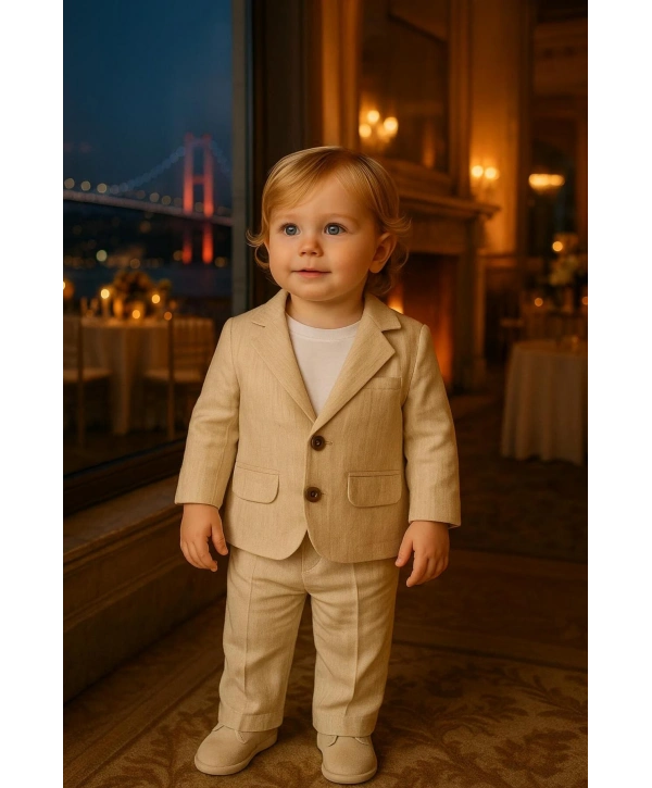 Erkek Bebek&Çocuk %100 PAMUK-Keten Salaş Ceket T-shirt Pantolon Üçlü Spor Takım Elbise 3’Parça