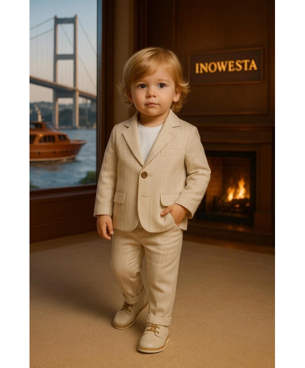 Erkek Bebek&Çocuk %100 PAMUK-Keten Salaş Ceket T-shirt Pantolon Üçlü Spor Takım Elbise 3’Parça