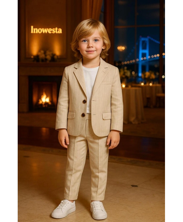 Erkek Çocuk ÜST KALİTE %100 PAMUK-Keten Salaş Ceket T-shirt Pantolon Üçlü Spor Takım Elbise 3’Parça