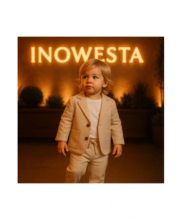 Erkek Bebek&Çocuk %100 PAMUK-Keten Salaş Ceket T-shirt Pantolon Üçlü Spor Takım Elbise 3’Parça