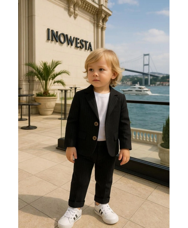 Erkek Bebek&Çocuk %100 PAMUK-Keten Salaş Ceket T-shirt Pantolon Üçlü Spor Takım Elbise 3’Parça