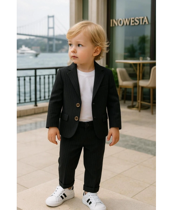 Erkek Bebek&Çocuk %100 PAMUK-Keten Salaş Ceket T-shirt Pantolon Üçlü Spor Takım Elbise 3’Parça