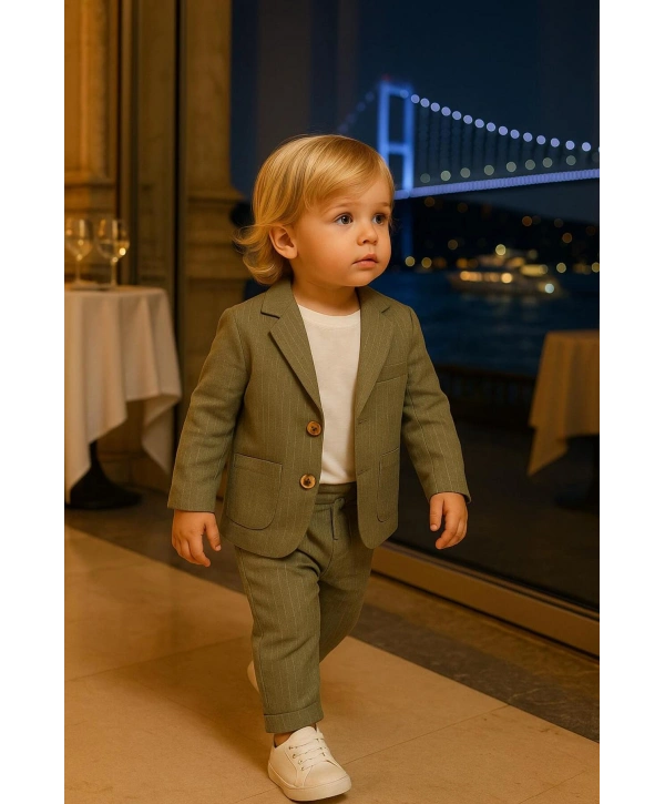 Erkek Bebek&Çocuk %100 PAMUK-Keten Salaş Ceket T-shirt Pantolon Üçlü Spor Takım Elbise 3’Parça