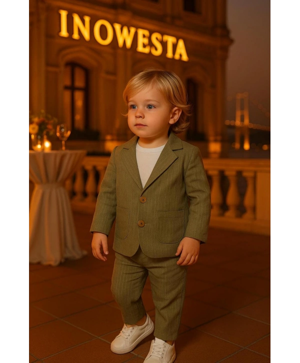 Erkek Bebek&Çocuk %100 PAMUK-Keten Salaş Ceket T-shirt Pantolon Üçlü Spor Takım Elbise 3’Parça