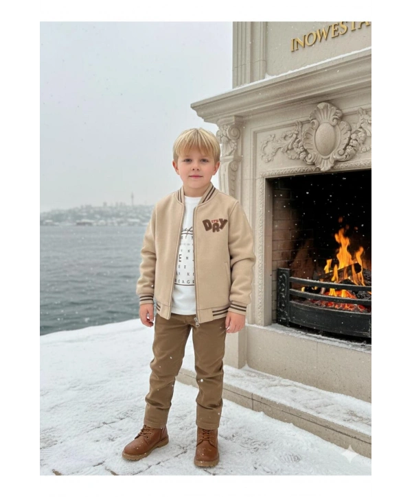 Erkek Çocuk 3Lü Kaşe Kabanlı Özel Kombinli Takım ÜST KALİTE (Bir Beden Büyük Tercih Edebilirsiniz)