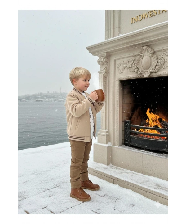 Erkek Çocuk 3Lü Kaşe Kabanlı Özel Kombinli Takım ÜST KALİTE (Bir Beden Büyük Tercih Edebilirsiniz)