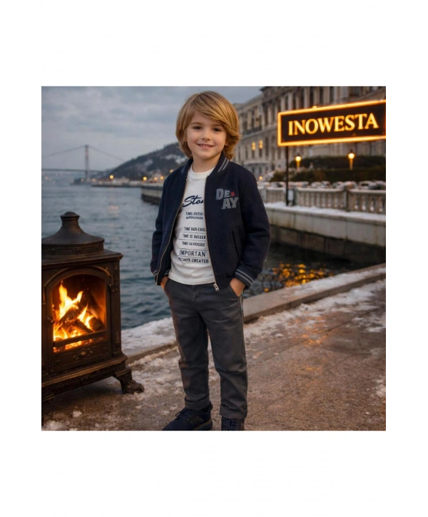 Erkek Çocuk 3Lü Kaşe Kabanlı Özel Kombinli Takım ÜST KALİTE (Bir Beden Büyük Tercih Edebilirsiniz)