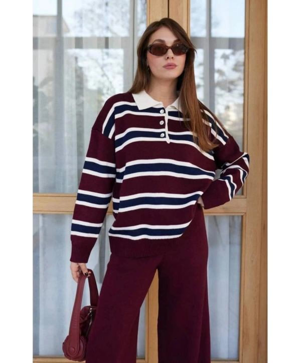 Polo Yaka Çizgili Kazak