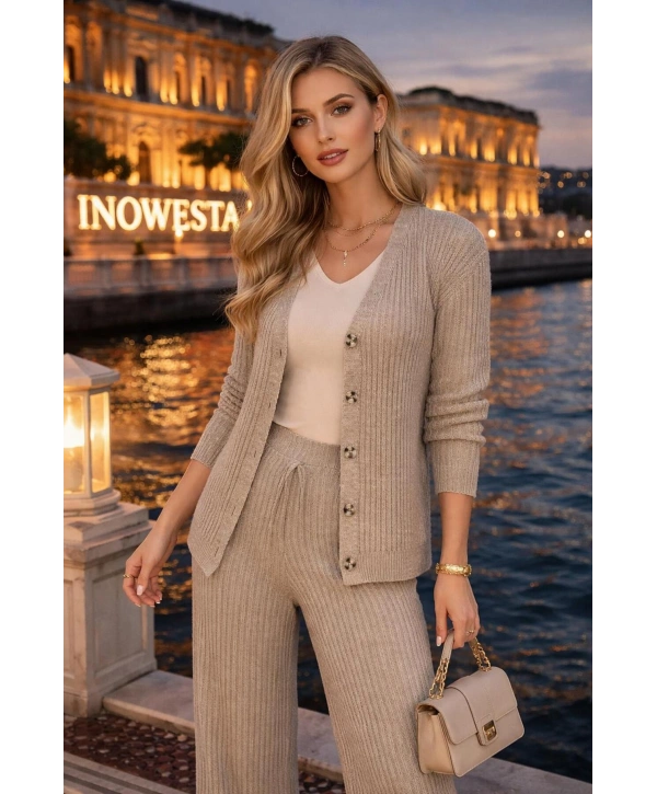 Kadın Triko Salaş 36 - 42 Beden Uyumlu Hırka ve Pantolunlu 2 Li Üst Kalite Triko Takım