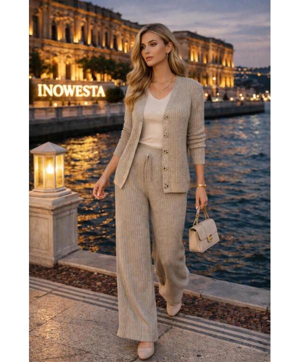 Kadın Triko Salaş 36 - 42 Beden Uyumlu Hırka ve Pantolunlu 2 Li Üst Kalite Triko Takım