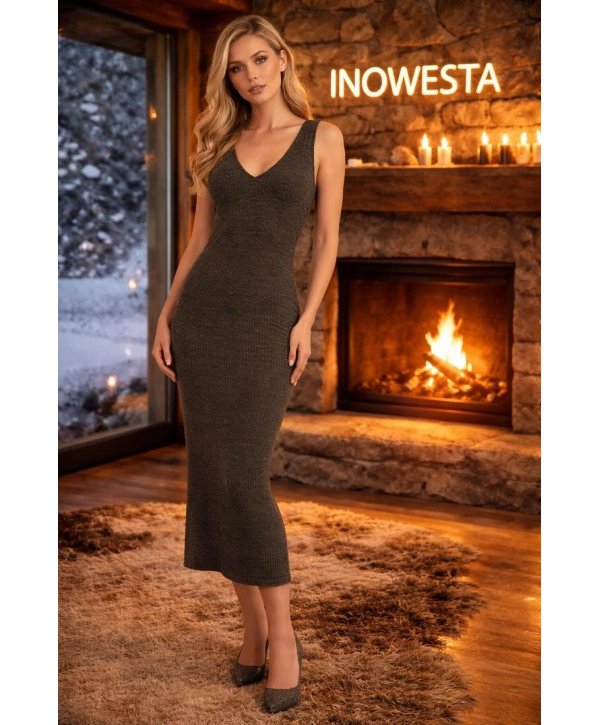 Kadın Triko Yarım Boğazlı Kazak Ve Elbise Süzine Fiyonk desen Nakışlı 2Parça Takım