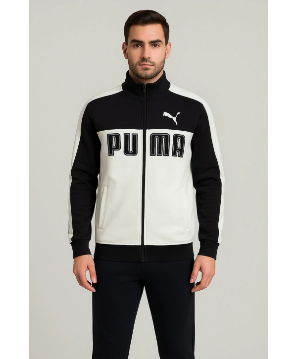 Kapüşonsuz, Fermuarlı, Önü Beyaz ve Arkası Siyah Sweat