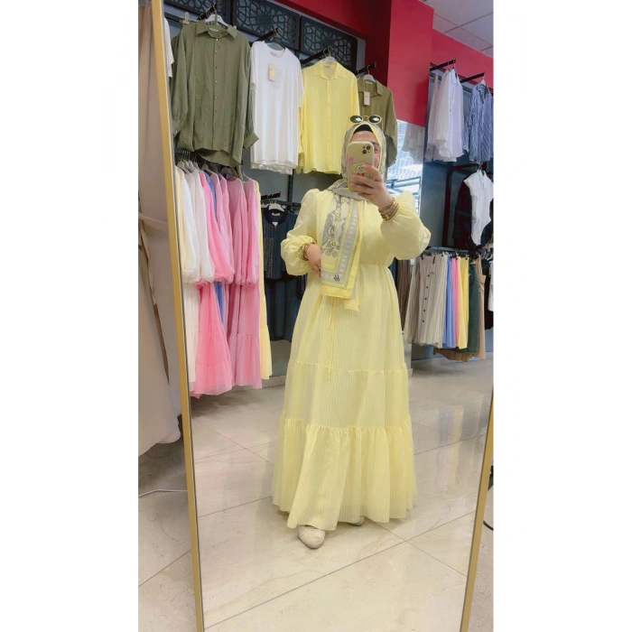 Sarı Astarlı Boydan Elbise