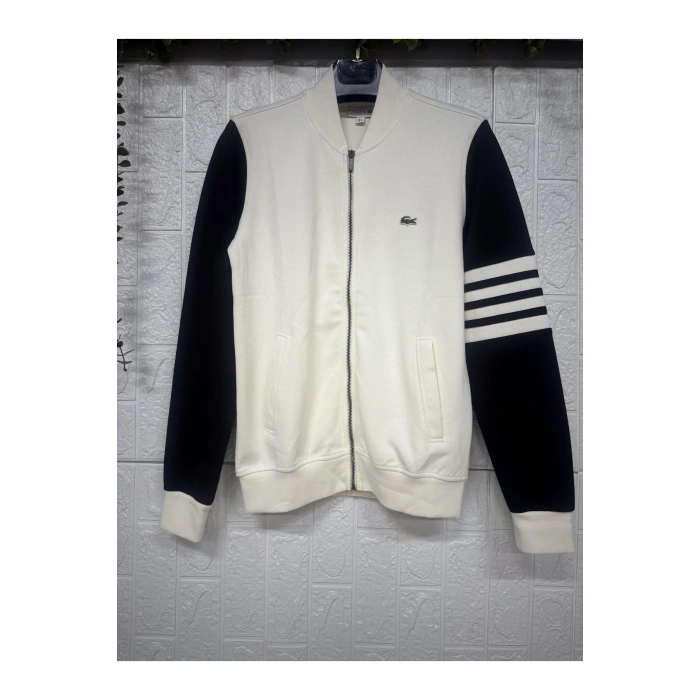 Fermuarlı Kolları Çizgili Gömlek Yaka Sweat