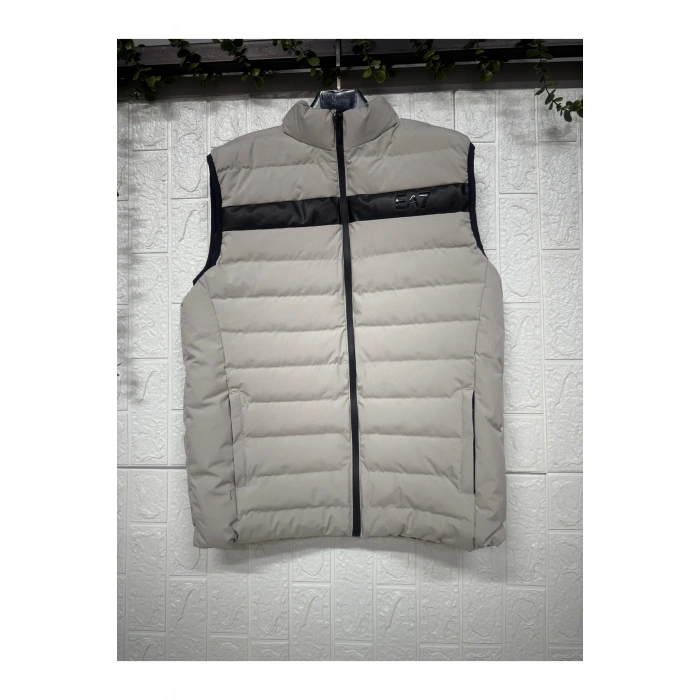 Balıkçı Yaka Fermuarlı Önü Çizgili Kolsuz Cepli Yelek