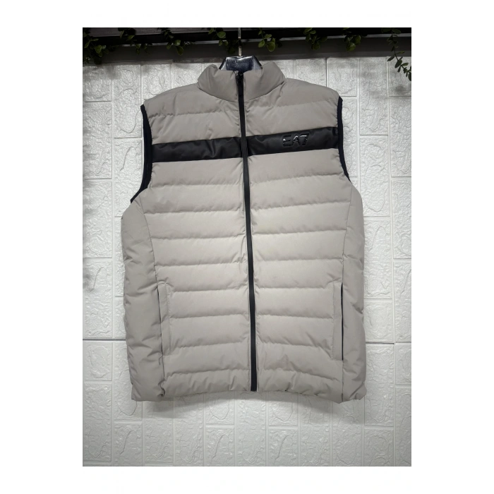 Balıkçı Yaka Fermuarlı Önü Çizgili Kolsuz Cepli Yelek