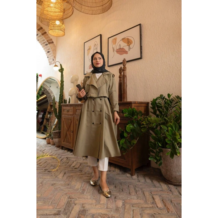 Üstü Ceket Detaylı Elbise Trençkot