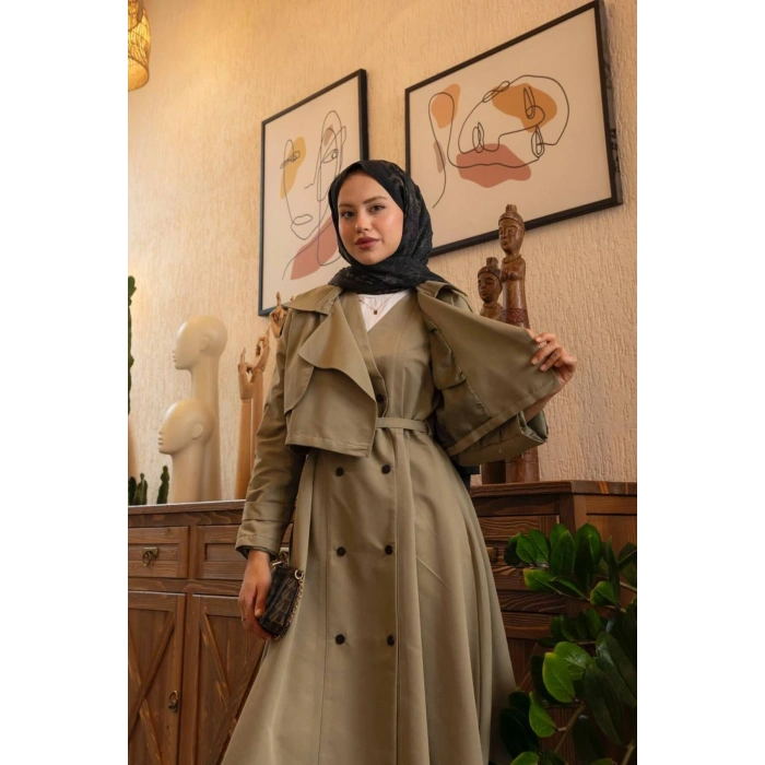 Üstü Ceket Detaylı Elbise Trençkot