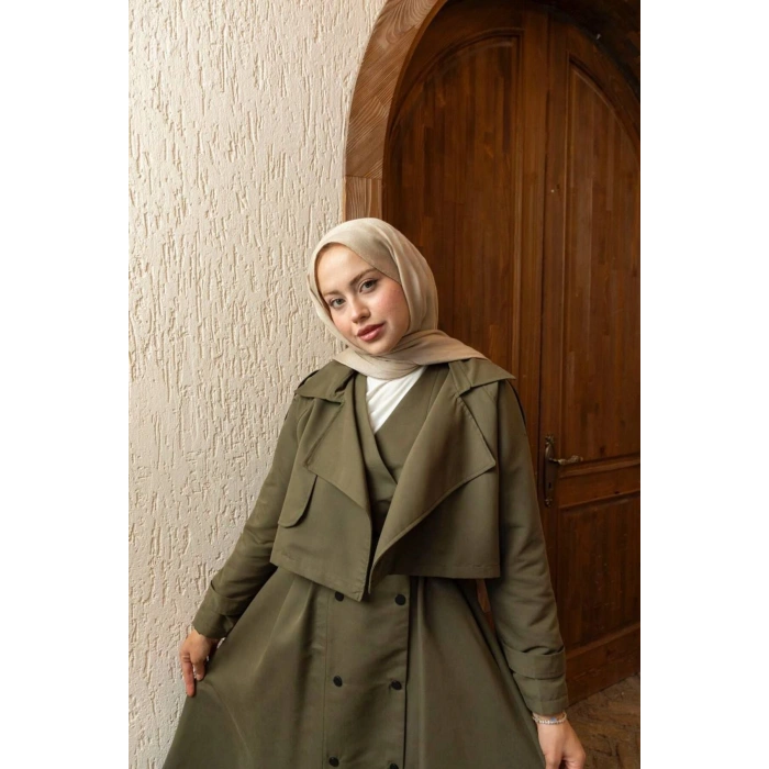 Üstü Ceket Detaylı Elbise Trençkot