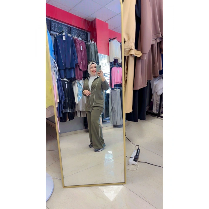 Yanları Çizgili Haki Renk İkili Takım