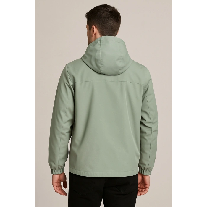 Kapüşonlu Fermuarlı Yeşil Renk Yağmurluk