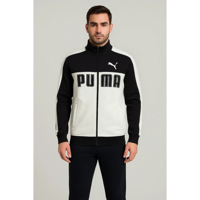 Kapüşonsuz, Fermuarlı, Önü Beyaz ve Arkası Siyah Sweat