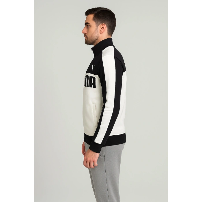 Kapüşonsuz, Fermuarlı, Önü Beyaz ve Arkası Siyah Sweat