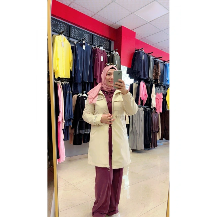 Bronş Detaylı Fermuarlı Trençkot