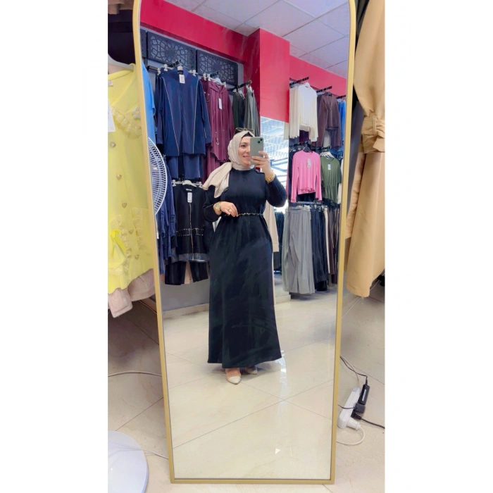 Omuz ve Kol Düğme Detaylı Boydan Elbise