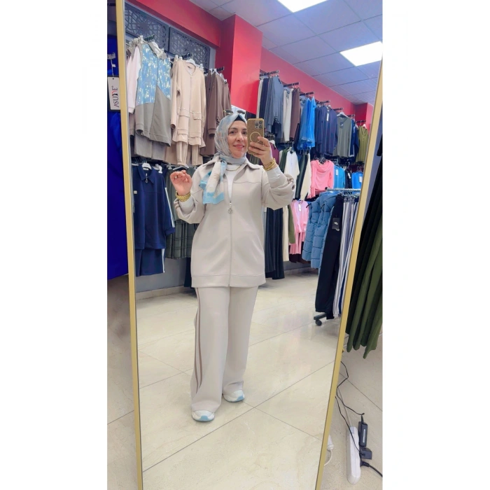 Yanları Çizgili Fermuarlı İkili Takım