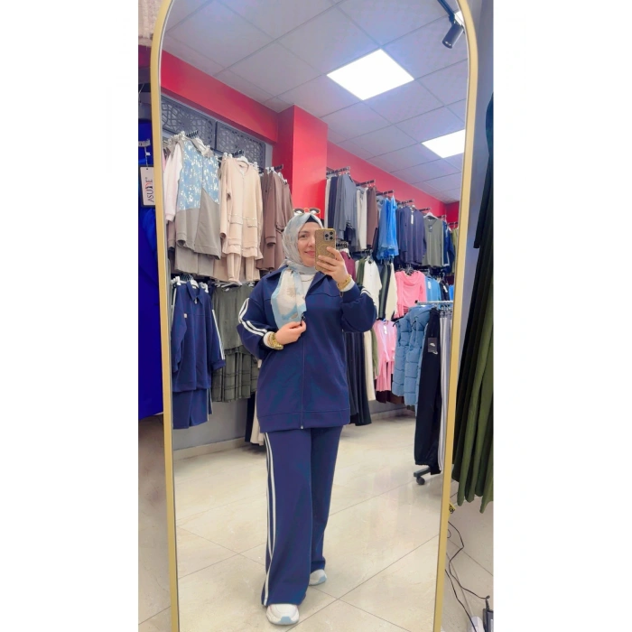 Yanları Çizgili Fermuarlı İkili Takım