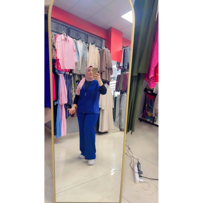 Kısa Kollu Yanları Parça Detaylı Fermuarlı İkili Takım