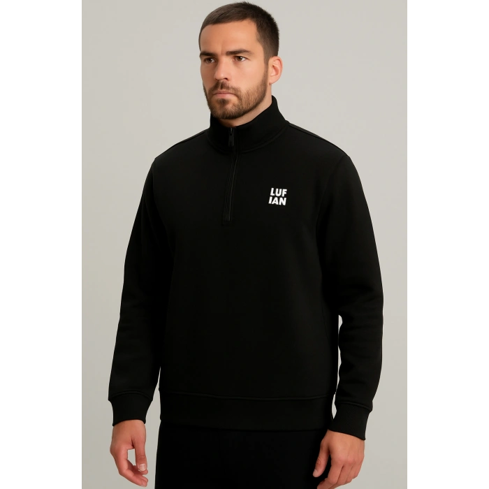 Balıkçı Yaka Fermuarlı Üç İplik Sweatshırt