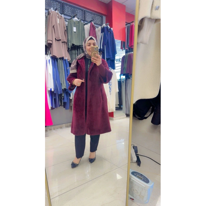 Kaşe Angora Düğmeli Kaban