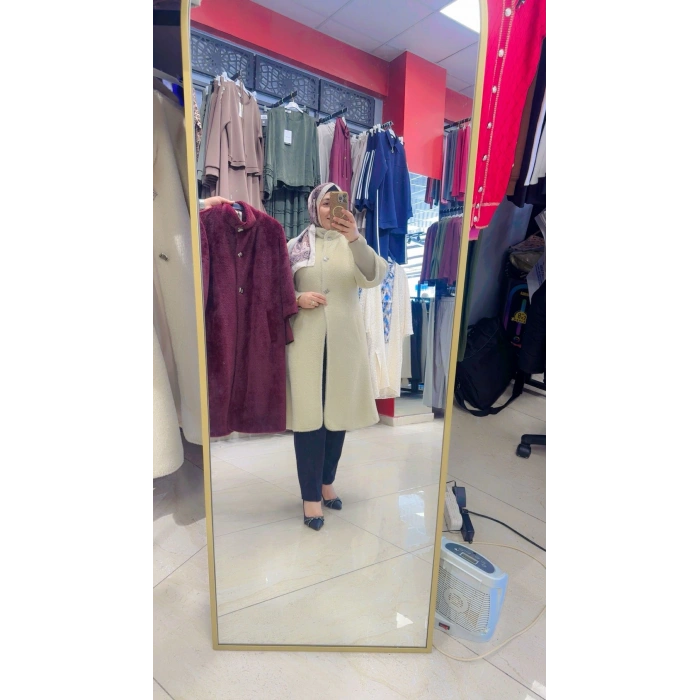 Kaşe Angora Düğmeli Kaban