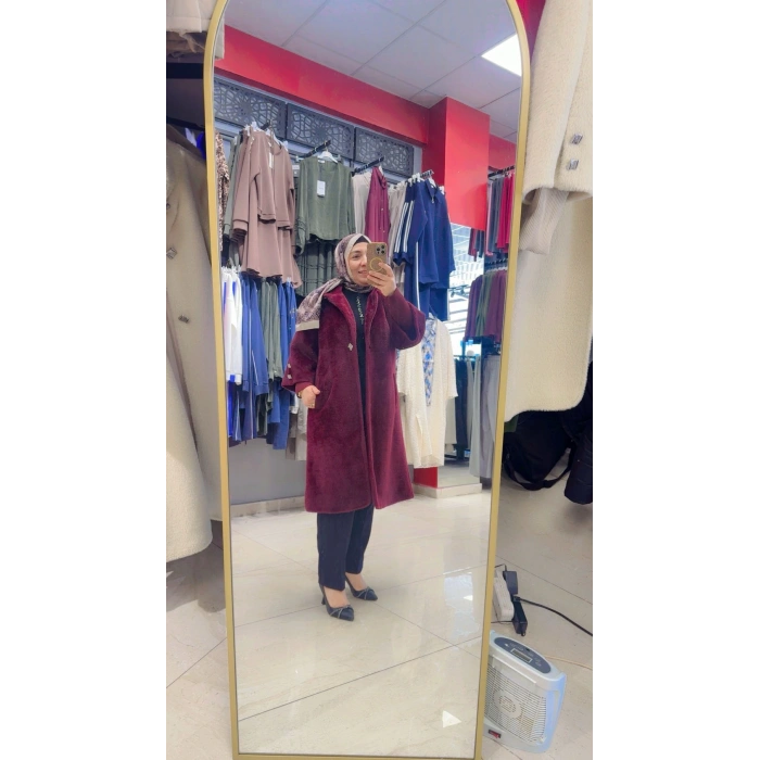 Kaşe Angora Düğmeli Kaban