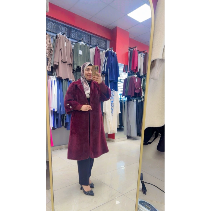 Kaşe Angora Düğmeli Kaban