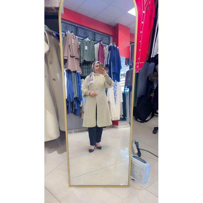Kaşe Angora Düğmeli Kaban