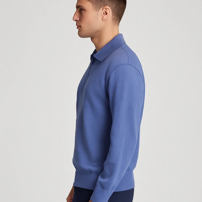 Merserize Fermuarlı Polo Yaka Tişört