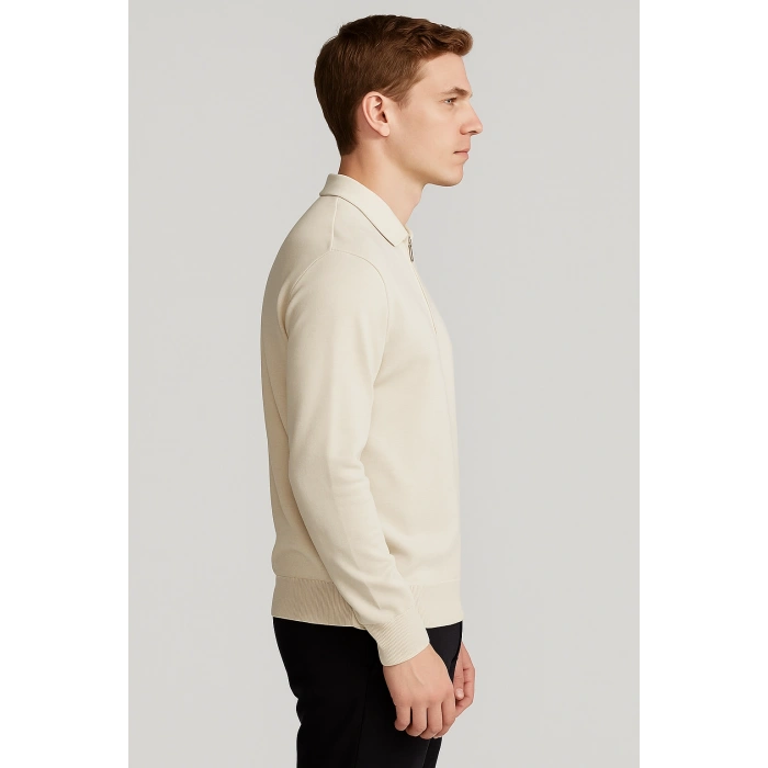 Merserize Fermuarlı Polo Yaka Tişört