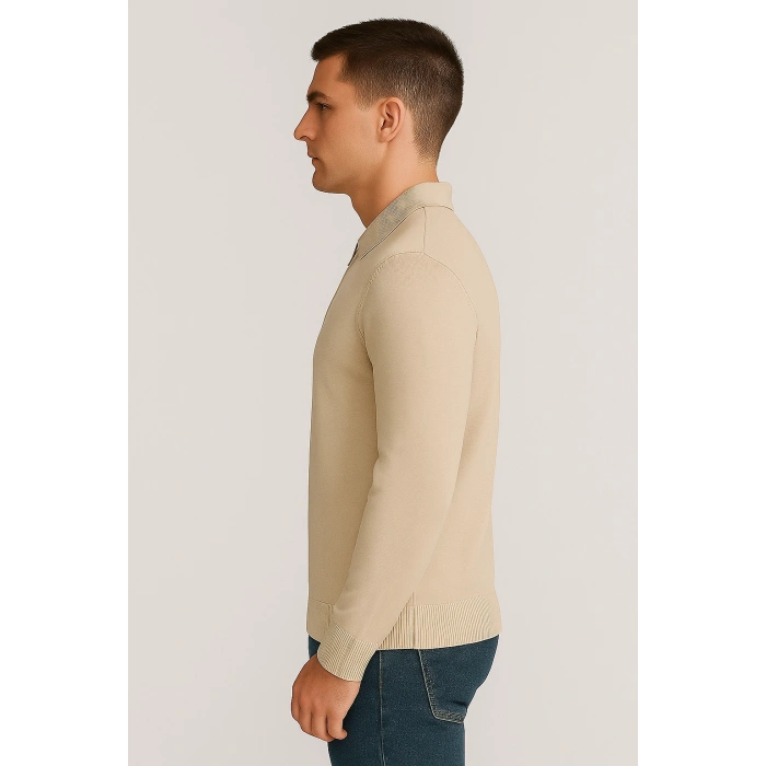 Merserize Fermuarlı Polo Yaka Tişört