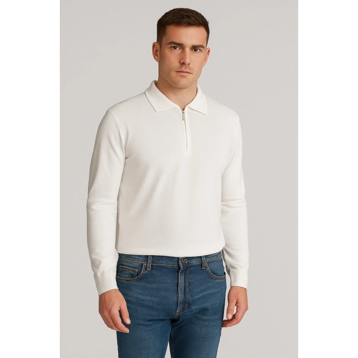 Merserize Fermuarlı Polo Yaka Tişört