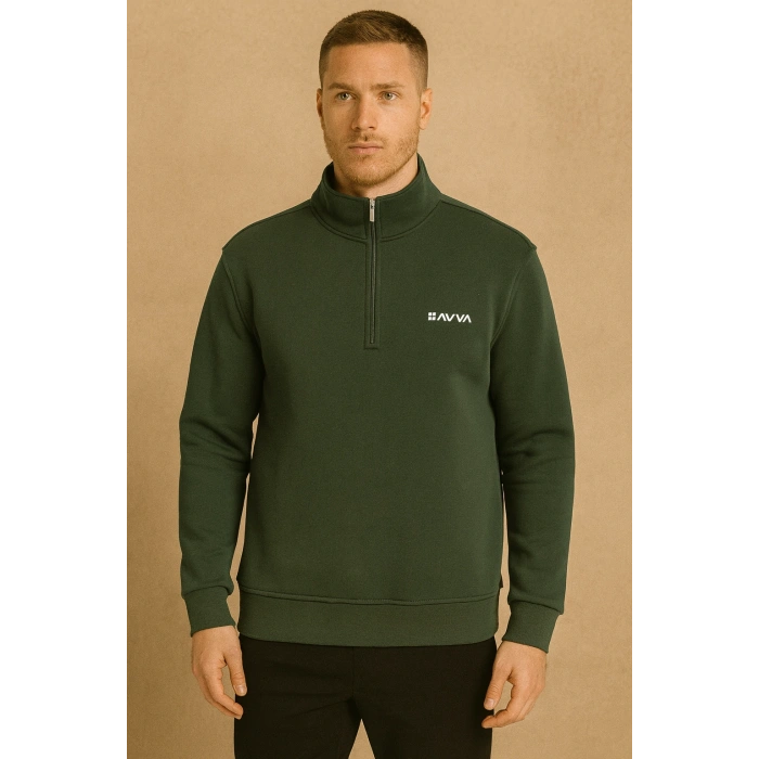 Balıkçı Yaka AV Fermuarlı Üç İplik Sweatshırt