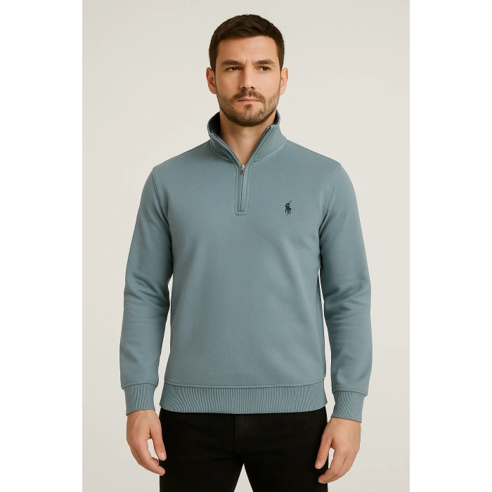 Fermuarlı Balıkçı Yaka Sweatshırt