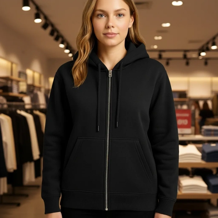 Fermuarlı ve cepli kapüşonlü sweatshrirt