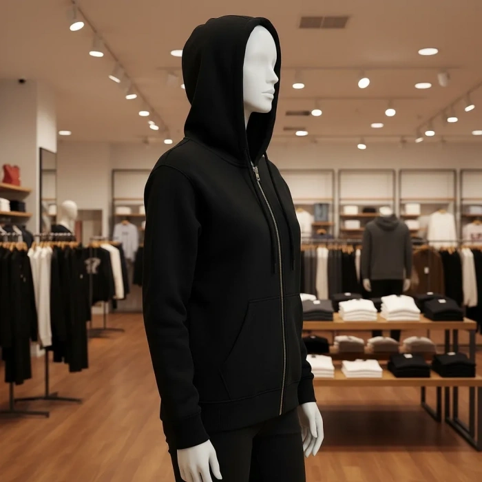 Fermuarlı ve cepli kapüşonlü sweatshrirt