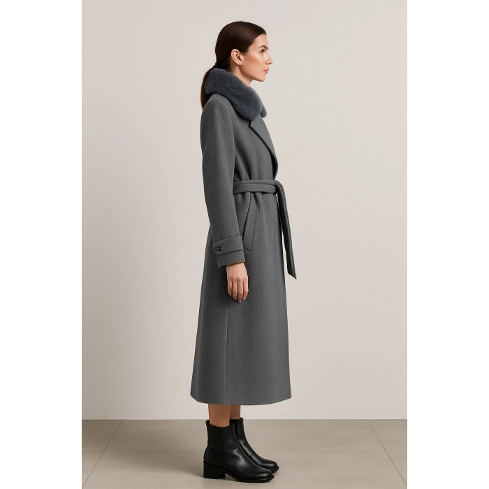 Kaşe Kürklü Düğmeli Kaban