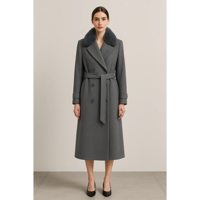 Kaşe Kürklü Düğmeli Kaban